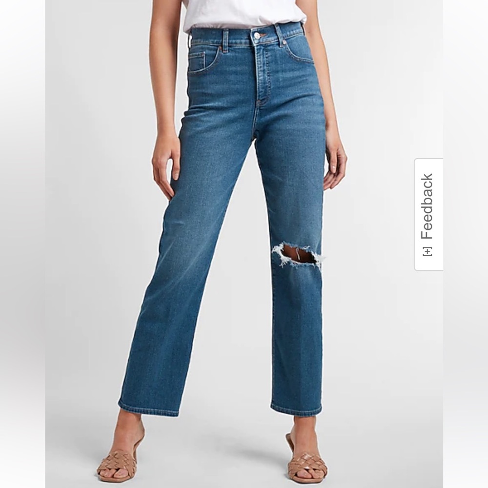 NWT Express Super High Waist Modern Ripped Jean Sz 2 Medium Wash (no 19)